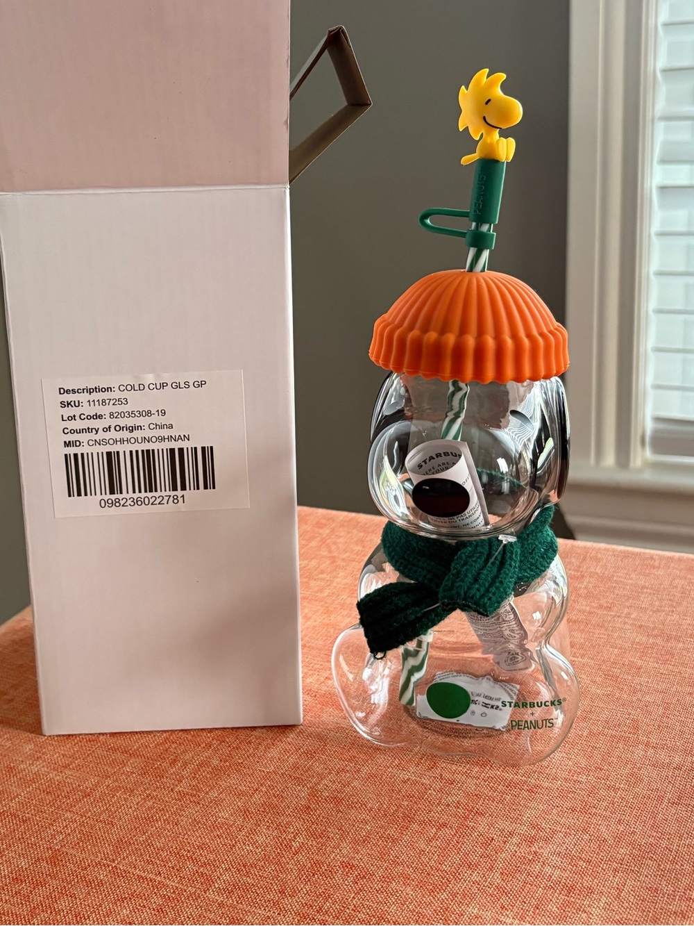 Starbucks Clear Bear Cold Cup with Orange Lid and Green Accents
